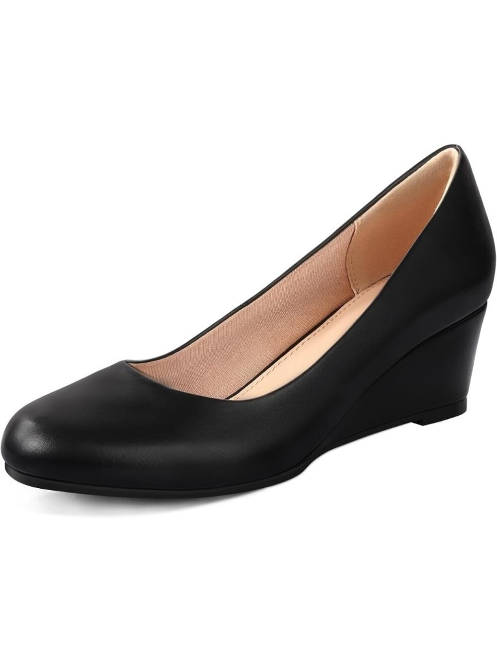 Women's Black Pu Nude 2 Inch Low Heel Wedge Comfortable Closed Toe Shoes